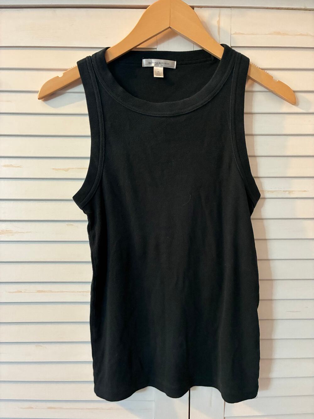 Banana Republic Top Tank Crew Neck Ribbed Basic Black Fitted Cotton Spandex Med